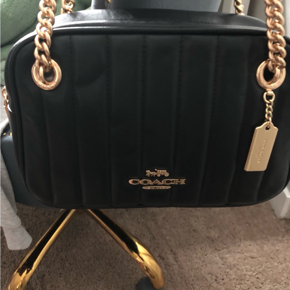 Coach Black Quilted Shoulder Bag with Gold Hardware